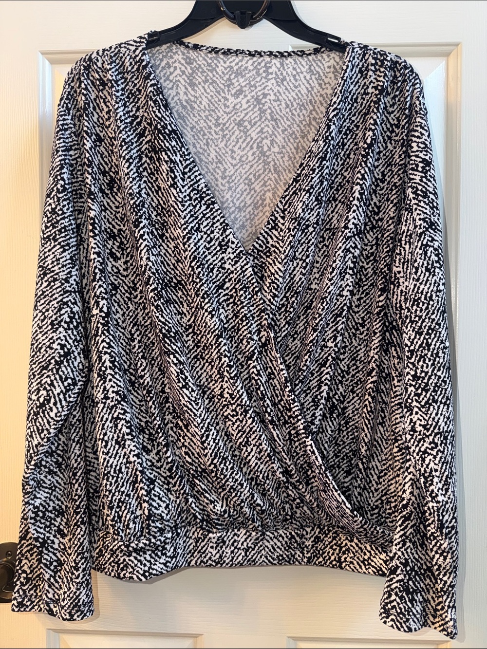 Nine West Black & White Wrap-Style Blouse